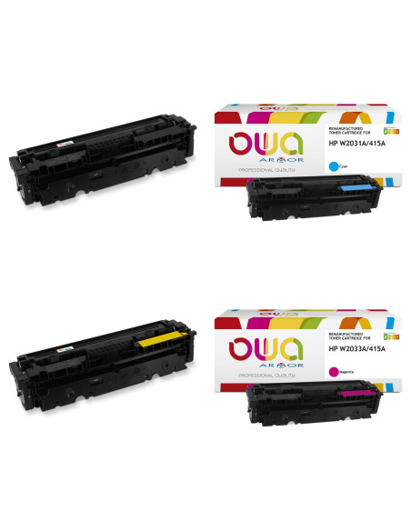 Pack 4 toners OWA Armor compatibles HP 415A pour Color LaserJet Pro M454 et MFP M479