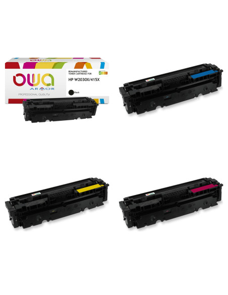 Pack 4 toners OWA Armor compatibles HP 415X haute capacité pour Color LaserJet Pro M454 et MFP M479