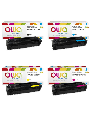 Pack 4 toners OWA Armor compatibles HP 207X haute capacité pour Color LaserJet Pro M255 et MFP M282, M283