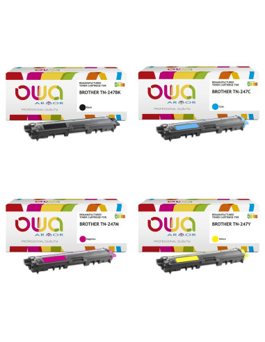 Pack 4 toners OWA Armor compatibles Brother TN-247 haute capacité pour HL-L3210 à L3270, DCP-L3510, L3550 et MFC-L3710 à L3770
