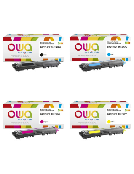 Pack 4 toners OWA Armor compatibles Brother TN-247 haute capacité pour HL-L3210 à L3270, DCP-L3510, L3550 et MFC-L3710 à L3770