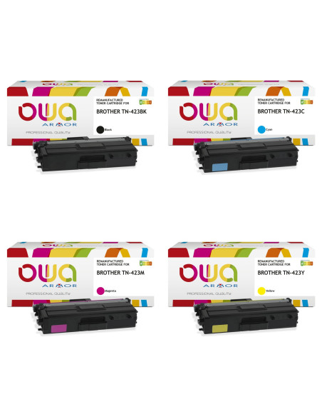 Pack 4 toners OWA Armor compatibles Brother TN-423 haute capacité pour HL-L8260, HL-L8360, DCP-L8410, MFC-L8690 et MFC-L8900