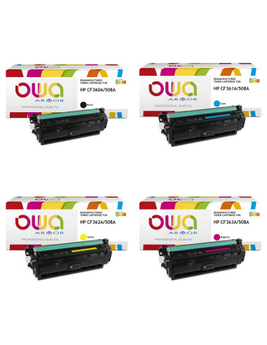 Pack 4 toners OWA Armor compatibles HP 508A pour Color LaserJet Enterprise M552, M553 et MFP M577