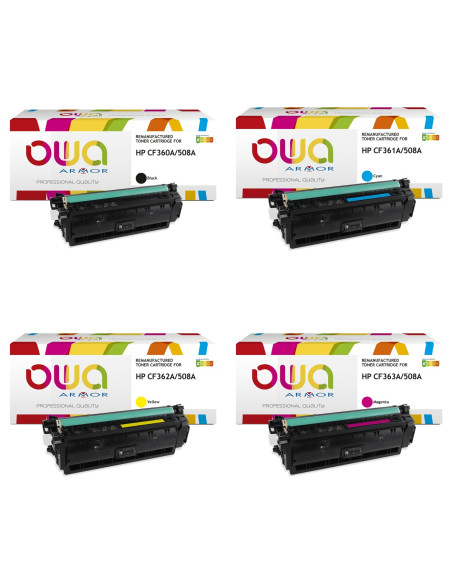 Pack 4 toners OWA Armor compatibles HP 508A pour Color LaserJet Enterprise M552, M553 et MFP M577