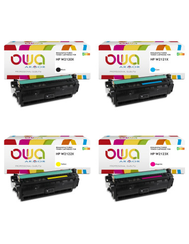 Pack 4 toners OWA Armor compatibles HP 212X haute capacité pour Color LaserJet Enterprise M554, M555 et MFP M578