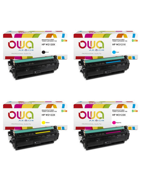 Pack 4 toners OWA Armor compatibles HP 212X haute capacité pour Color LaserJet Enterprise M554, M555 et MFP M578