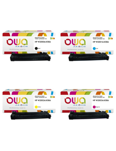 Pack 4 toners OWA Armor compatibles HP 658A pour Color LaserJet Enterprise M751