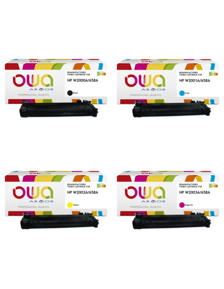 Pack 4 toners OWA Armor compatibles HP 658A pour Color LaserJet Enterprise M751