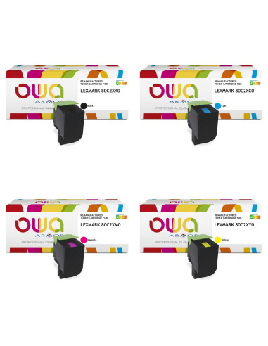 Pack 4 toners OWA Armor compatibles Lexmark 802X haute capacité pour CX510de, CX510dhe et CX510dthe