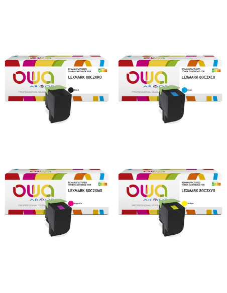 Pack 4 toners OWA Armor compatibles Lexmark 802X haute capacité pour CX510de, CX510dhe et CX510dthe