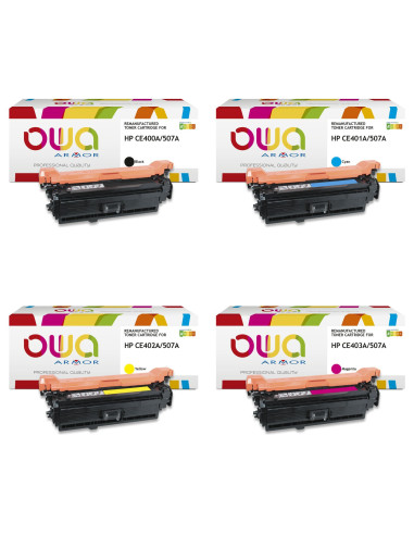 Pack 4 toners OWA Armor compatibles HP 507A pour LaserJet Enterprise 500 color M551 et MFP M575
