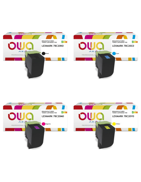 Pack 4 toners OWA Armor compatibles Lexmark 78C20 pour CS421, CS521, CS622, CX421, CX522, CX622 et CX625