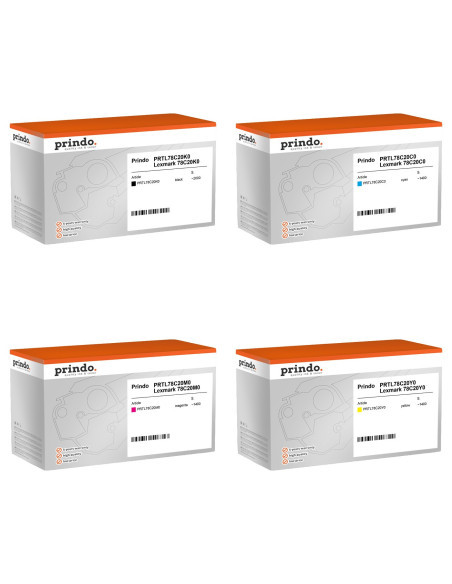 Pack 4 toners compatibles Prindo Lexmark 78C20 pour CS421, CS521, CS622, CX421, CX522, CX622 et CX625