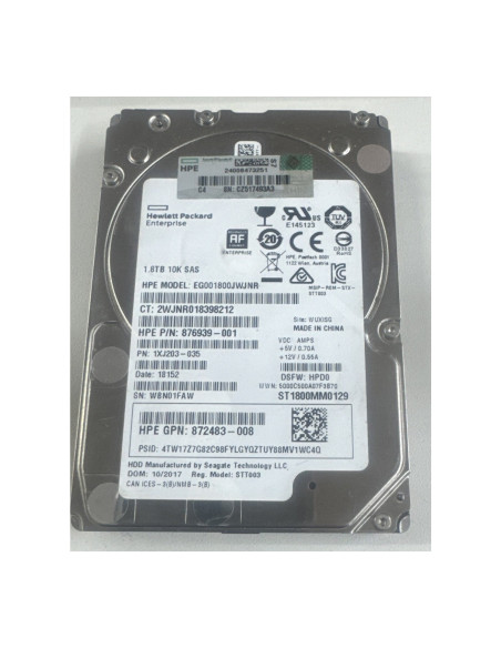 Disque dur 1,8 To SAS 10K HPE EG001800JWJNR-RFB - Reconditionné