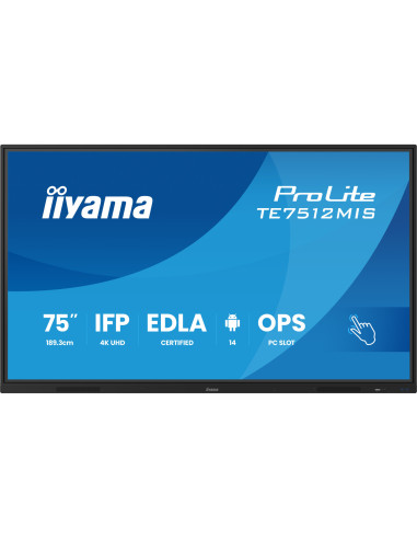 TE7512MIS-B4AG - Écran interactif iiyama ProLite TE12MIS 75 pouces 4K tactile Android 14 EDLA